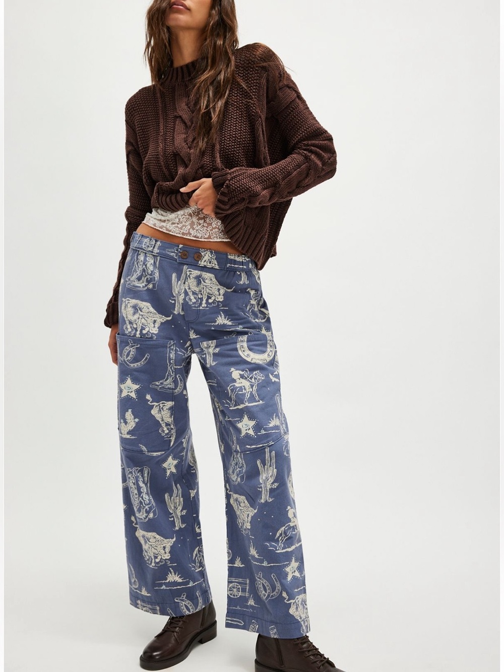 Free People Seaside Pull-On Pants in Indigo Combo Rodeo Time